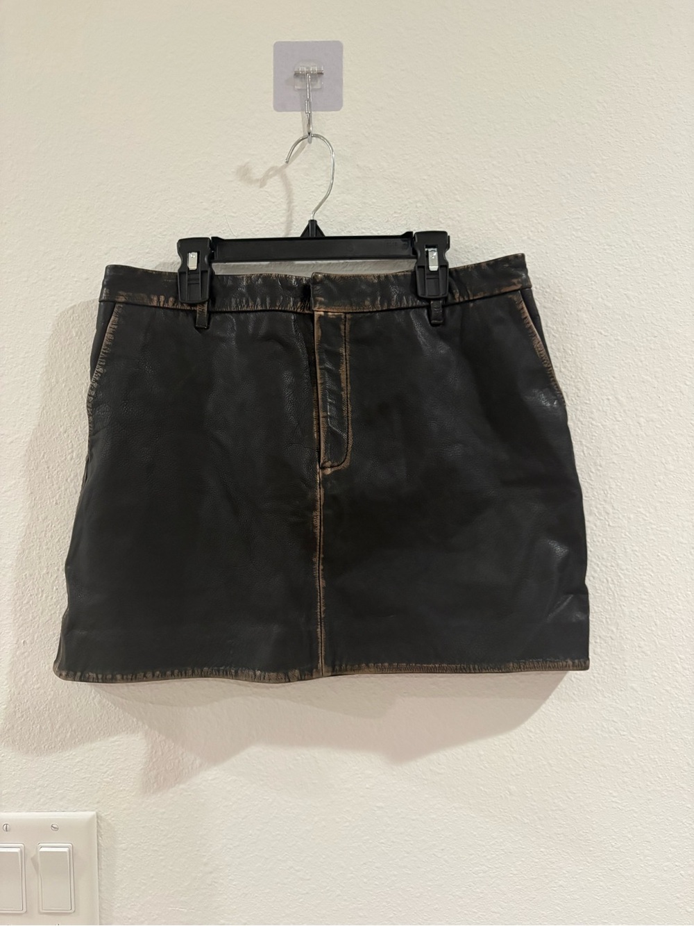 EAVES Koa Leather Mini Skirt in Brown